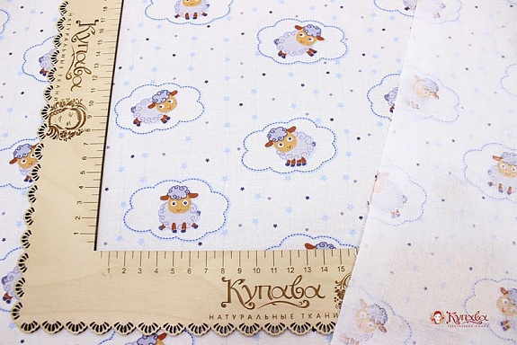 Ситец "Овечки в облачке на белом",  ш.0.95м, хлопок-100%, 100гр/м.кв
