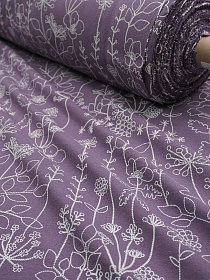 Теплый хлопок "Флора - пунктир" цв.лилово-серый, ш.1.5м, хлопок-100%, 160гр/м.кв