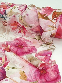 Штапель Премиум (Digital) "Цветочная аллея" цв.фуксия, ш.1.45м, вискоза-100%, 110гр/м.кв