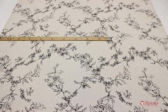Мерный лоскут - Полулен "Шведская роза на суровом", СОРТ2, ш.1.5м, лен-30%, хлопок-70%, 147гр/м.кв