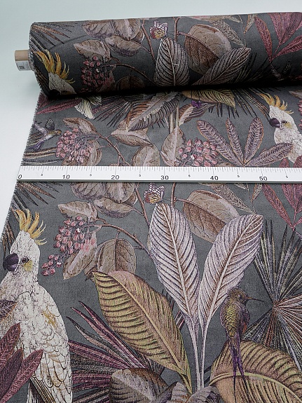 Интерьерный хлопок "Тропический винтаж" цв.т.серый, ш.1.5м, хлопок-100%, 245гр/м.кв
