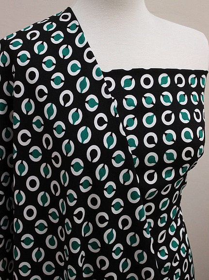 Штапель "Витро" цв.черный/нефритовый, ш.1.41м, вискоза-100%, 90гр/м.кв