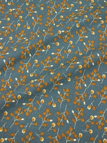 Теплый хлопок "Карамельные веточки на темно-морской волне", СОРТ2, ш.1.45м, хлопок-100%, 150гр/м.кв