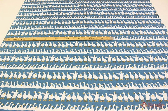 Интерьерный хлопок "Гуси" цв.темная морская волна, ш.1,5 м, хл-100%, 255 гр/м.кв