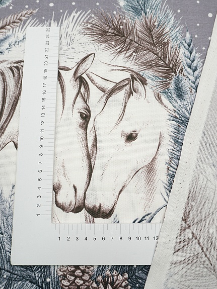 Рогожка "Зимние лошадки", ш.1.5м, хлопок-100%, 165гр/м.кв, раппорт 64см