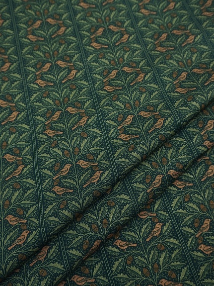 Импорт. хлопок Digital "Лесные птички" цв.темно-зеленый, ш.1.5м, хлопок-100%, 95гр/м.кв