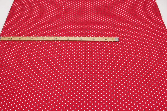 Штапель "Белый горох (7мм)" цв.красно-малиновый, ш.1.44м, вискоза-100%, 90гр/м.кв
