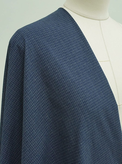 Пестрядь "Мелкая клетка" цв.серый/темно-синий, ш.1.45м, хлопок-100%, 115гр/м.кв