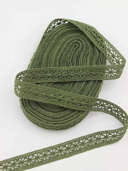 Кружево цв.темный хаки, ш.15мм, хлопок-90%, п/э-10%, 10м, рис.099/32