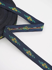 Жак.лента 18мм Желтый букетик на чернильном