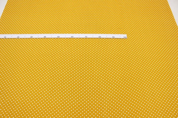 Штапель "Белый горох (5мм)" цв.желто-оранжевый, ш.1.42м, вискоза-100%, 90гр/м.кв. 