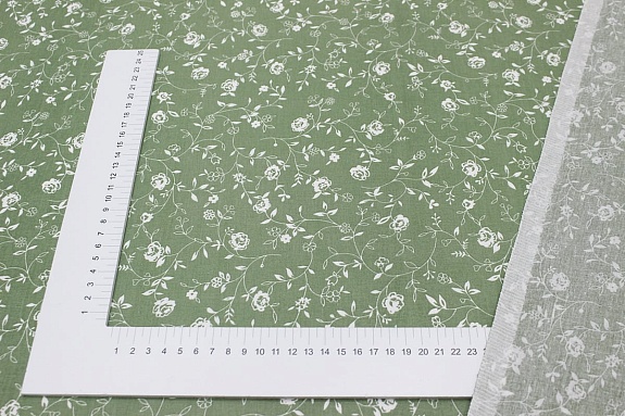 Поплин "Роза Вьюнок" цв.эвкалипт, ш.1.5м, хлопок-100%, 105гр/м.кв