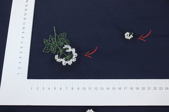 Перкаль Премиум с вышивкой "Луговой цветок" цв.чернильно-синий, СОРТ2, ш.1.53м, хл-100%, 115гр/м.кв