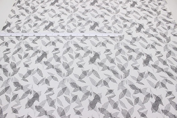 Мерный лоскут - Плательный хлопок "Крупные листья на белом", ш.1.5м, хлопок-100%