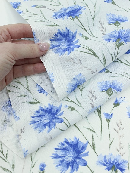 Ситец "Васильковый луг" цв.белый, ш.1.5м, хлопок-100%, 94гр/м.кв