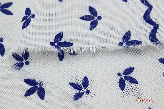 Полулен "Гжель по кайме" цв.белый, СОРТ2, ш.1.5м, лен-30%, хлопок-70%, 140гр/м.кв