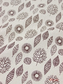 Полулен "Листья графика" (на суровом), цв.коричневый, ш.1.55м, лен-40%, хл-40%, п/э-20%, 145гр/м.кв