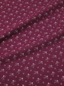 Плательный хлопок "Мелкие бордово-белые цветочки на вишневом", ш.1.45м, хл-90%, виск-10%