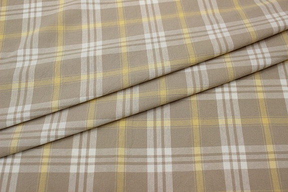 Вареный (стираный) хлопок "Двойная клетка на бежево-кофейном", ш.2.5м, хл-100%, 115гр/м.кв