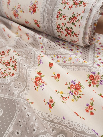 Поплин "Платочный пэчворк - цветы", (комп), СОРТ2, ш.2.2м, хлопок-100%, 110гр/м.кв