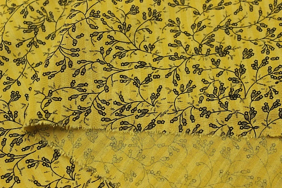 Вискоза с хлопком "Барбариски" цв.черный на золотисто-оливковом, СОРТ2, ш.1.42м, хл-70%, вискоза-30%