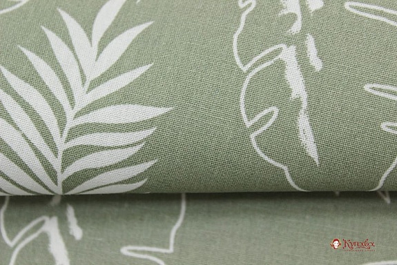 Импорт. хлопок "Белые тропические листья" ВИД2, ш.1.5м, хлопок-100%, 105гр/м.кв