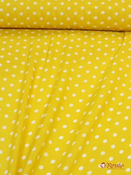 Штапель Редкий средний горох на солнечно-желтом, 1.44м, вискоза-100%, пл.95 гр/м.кв