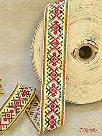 Жак.лента 38мм Разноцветный узор на молочном