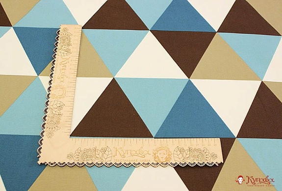 Интерьерный хлопок "Разноцветные треугольники" цв.морская волна/коричневый, ш.1.5м, хлопок-100%