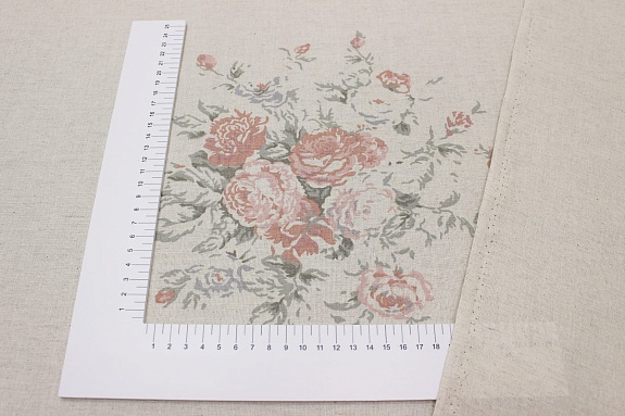 Полулен "Поллианна (коралловые цветы)" (на суровом), СОРТ2, ш.1.5м, лен-30%, хлопок-70%, 147гр/м.кв