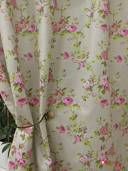 Полулен "Роза прованс на сером", ш.1.5м, лен-30%, хлопок-70%, 135гр/м.кв