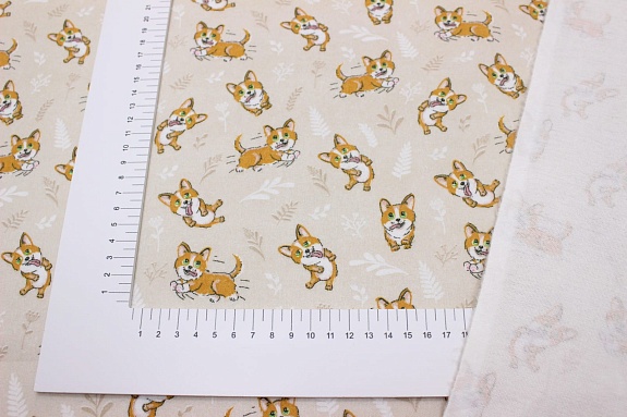 Фланель "Озорные корги", СОРТ2, ш.0.95м, хлопок-100%, 170гр/м.кв