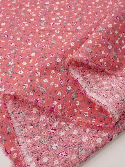 Импорт. хлопок "Цветочный вьюнок на коралловом", ш.1.5м, хлопок-100%, 100гр/м.кв