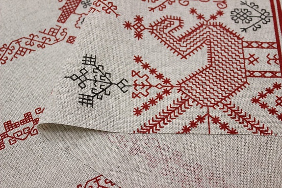 Полулен "Лошадки" цв.бордовый (на суровом), ш.1.5м, лен-30%, хлопок-70%, 145гр/м.кв