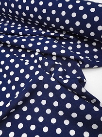 Мерный лоскут (ткань в отрезах) Штапель "Белый горох (11мм)" цв.чернильно-синий, ш.1.45м, вискоза-100%, 95гр/м.кв