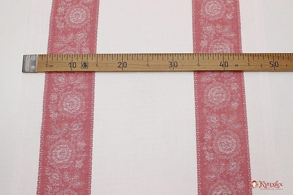 Холст полотенечный жаккард "Астра (цв.красный винтаж) на белом", ш.0.5м, лен-30%, хл-70%, 210гр/м.кв