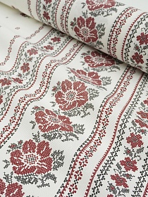 Рогожка "Вышиванка (красная на белом)", СОРТ2, ш.1.5м, хлопок-100%, 165гр/м.кв