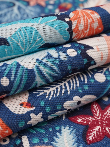 Рогожка "Сказочный мир" цв.синий, ш.1.5м, хлопок-100%, 150гр/м.кв