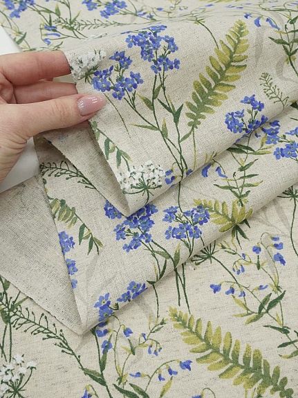 Полулен "Нежная незабудка" (на суровом), ш.1.5м, лен-30%, хлопок-70%, 140гр/м.кв