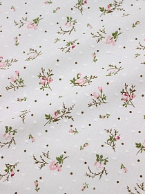 Мерный лоскут (ткань в отрезах) - Фактурный хлопок "Шарики - нежные бутончики" цв.белый, ш.1.45м