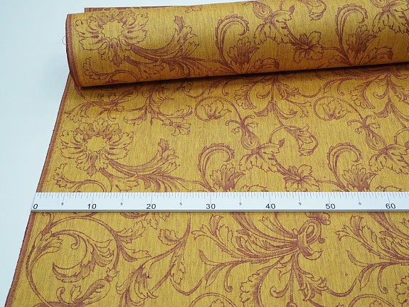 Льняной жаккард "Ренессанс" цв.бордовый/золотисто-желтый, ш.1.7м, лен-100%, 205гр/м.кв
