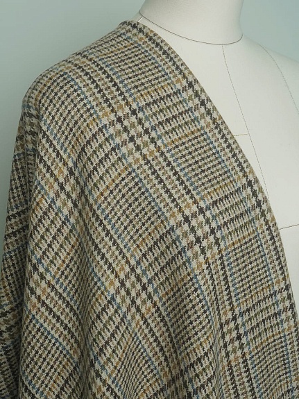 Шерсть пальтово-костюмная Твид "Гусиная лапка-клетка" цв.коричневый, ш.1.5м, шерсть-50%, п/э-50%