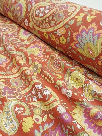 Сатин "Турецкий мотив" цв.кирпичный, ш.2.5м, хлопок-100%, 120гр/м.кв