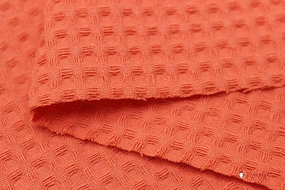 Вафельное премиум-полотно "Italy" цв.Оранжевый коралл, ш.1.5м, хлопок-100%, 240гр/м.кв