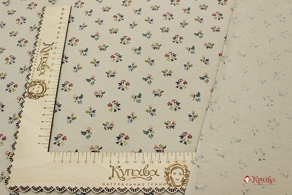 Теплый хлопок "Милые букетики" цв.топленое молоко, ш.1.50м, хлопок-100%, 160гр/м.кв
