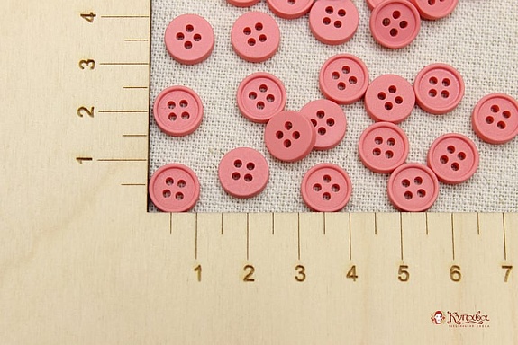 Пуговица пластмасса, цв.бледный розово-красный, 10мм, 4 отверстия