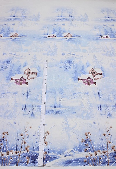 Перкаль "Накануне Рождества - деревенька", (комп), ш.2.2м, хлопок-100%, 110гр/м.кв