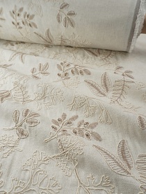 Полулен с вышивкой "Лиственный этюд", ш.1.4м (вышит. часть1.25м), хлопок-65%, лен-20%, п/э-15%