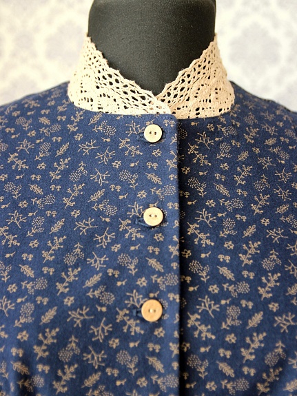 Платье из теплого хлопка "Мелкая ботаника" цв.чернильно-синий