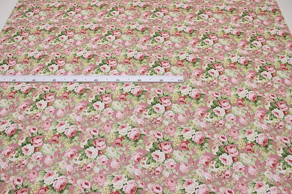 Сатин "Великолепие роз на винтажно-розовом", ш.1.6м, хлопок-100%, 110гр/м.кв